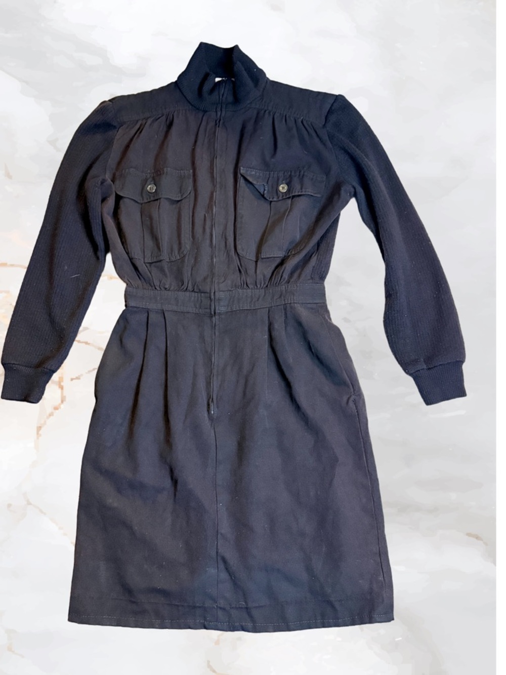 Vintage Valentino Miss V Black Military Zip-Front Mini Dress Black - Picture 2 of 5